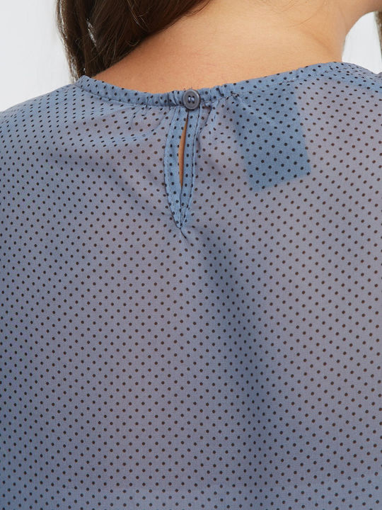 Bluza Damă Drapată Cu Buline Albastru