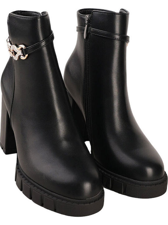 Leather Women's Ankle Boots with High Heel Black