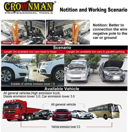 Crownman Καλώδια Εκκίνησης Μπαταρίας Αυτοκινήτου 400A 3m