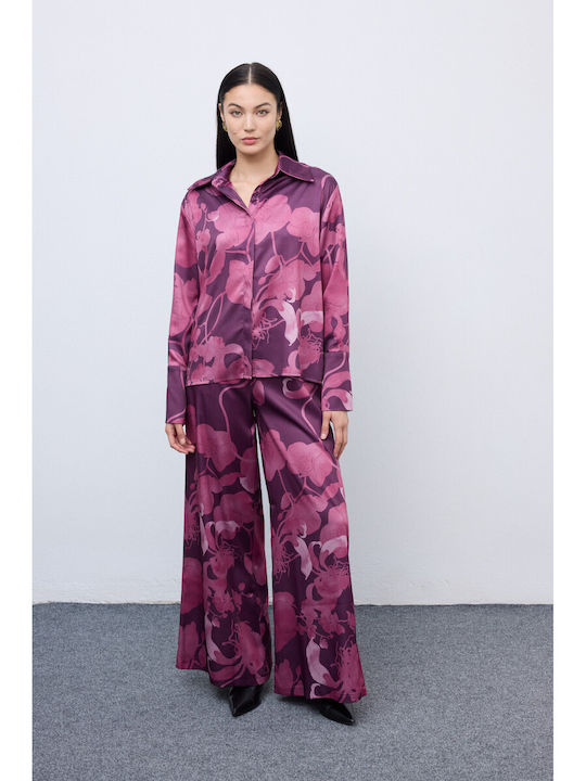 Femei Burgundy Set cu Talie înaltă Pantaloni Floral
