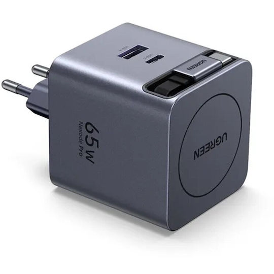 Ugreen Charger with USB-A Port and USB-C Port and Cable USB-C 65W Power Delivery Gray (X615)