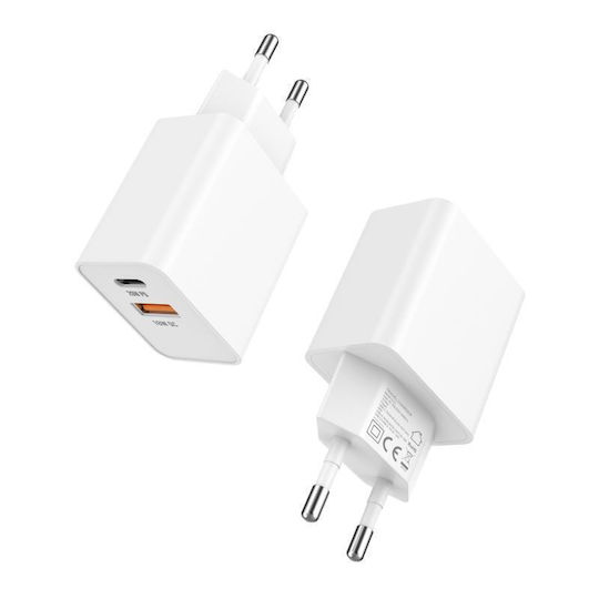 iNOS Charger Without Cable with USB-A Port and USB-C Port 20W Power Delivery / Quick Charge 3.0 Whites