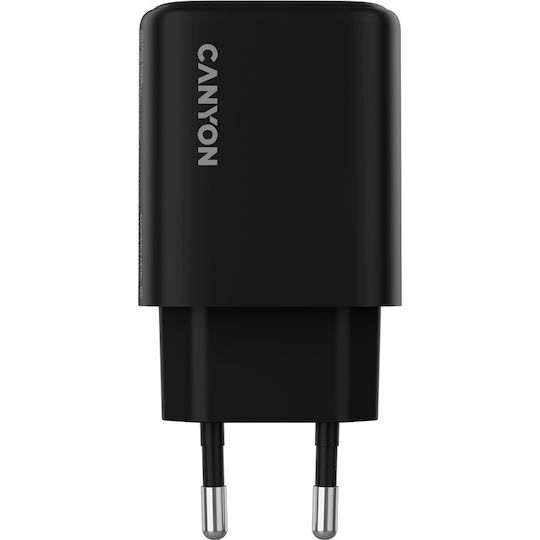 Canyon Φορτιστής με Ενσωματωμένο Καλώδιο με Θύρα USB-A και Θύρα USB-C 25W Power Delivery / Quick Charge 3.0 Μαύρος (OnCharge 250)