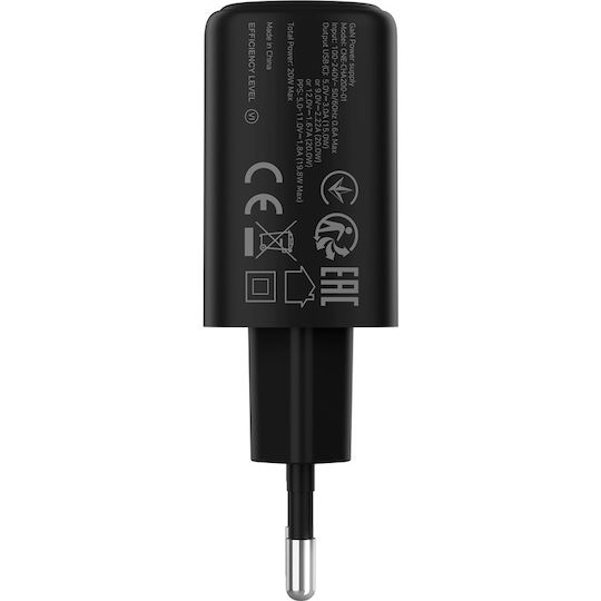 Canyon Încărcător cu Cablu Integrat cu Port USB-C 20W Livrarea energiei Negruς (OnCharge 200)