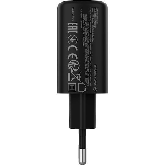 Canyon Φορτιστής με Ενσωματωμένο Καλώδιο με Θύρα USB-A και Θύρα USB-C 25W Power Delivery / Quick Charge 3.0 Μαύρος (OnCharge 250)