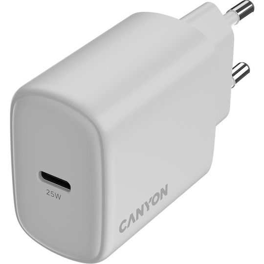 Canyon Φορτιστής με Ενσωματωμένο Καλώδιο με Θύρα USB-C 25W Power Delivery Λευκός (OnCharge 250)