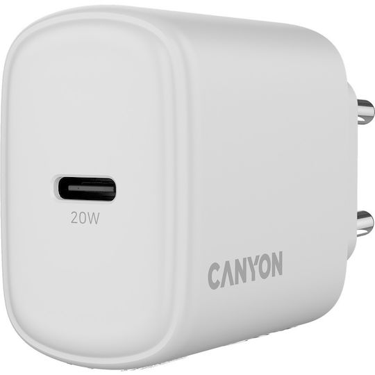Canyon Φορτιστής με Ενσωματωμένο Καλώδιο με Θύρα USB-C 20W Power Delivery Λευκός (OnCharge 200)