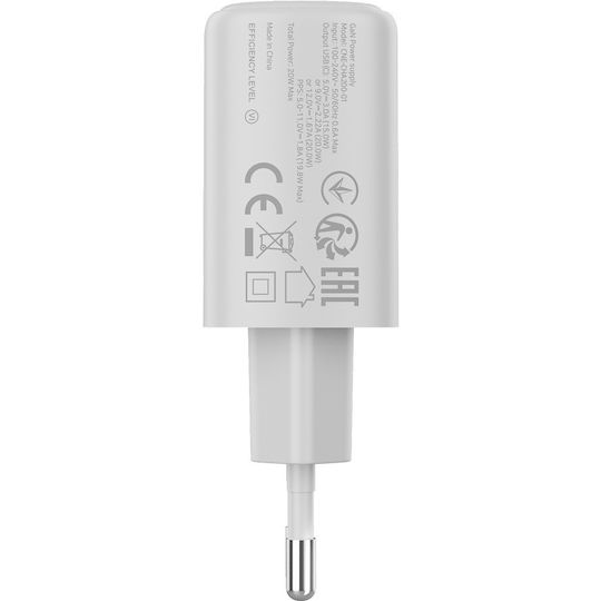 Canyon Φορτιστής με Ενσωματωμένο Καλώδιο με Θύρα USB-C 20W Power Delivery Λευκός (OnCharge 200)
