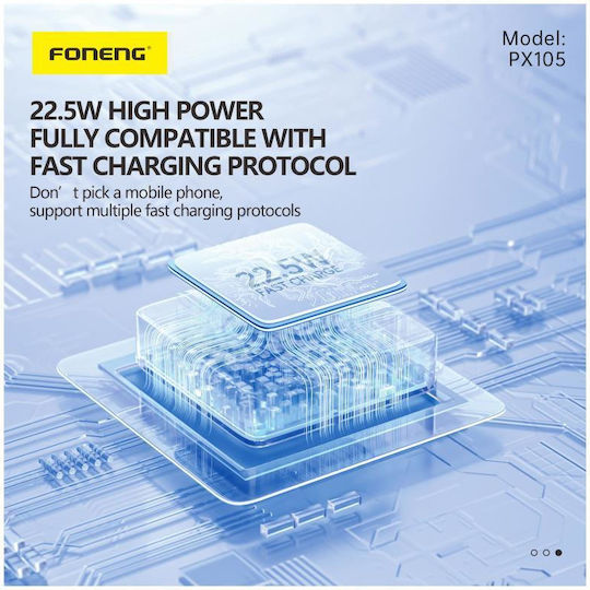 Foneng PX105 Mini Power Bank 10000mAh 22.5W with USB-A Port Blue