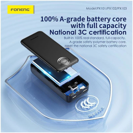 Foneng PX101 Power Bank 10000mAh 22.5W με 2 Θύρες USB-A και Θύρα USB-C Power Delivery Λευκό