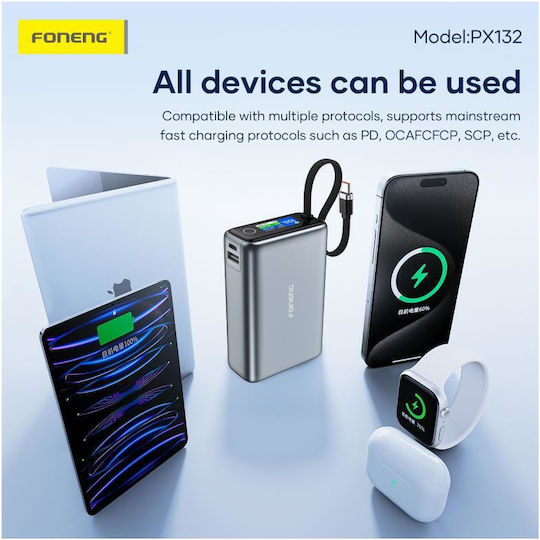 Foneng PX132 Power Bank 20000mAh 65W with USB-A Port and USB-C Port Silver