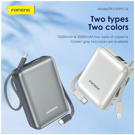 Foneng PX115 Mini Външна батерия 10000mAh 22.5W с USB-C порт Power Delivery / Quick Charge / PPS в златист цвят