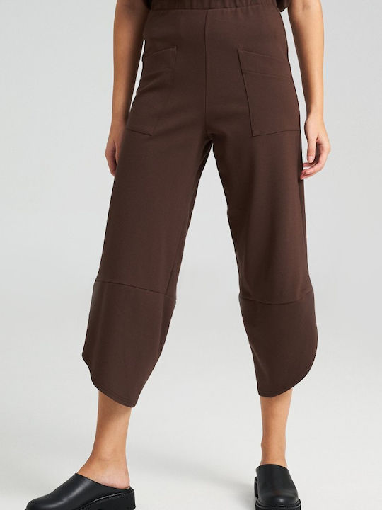 Women's Fabric Trousers Relaxed Fit Brown