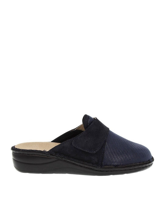 Ανατομικές Δερμάτινες Γυναικείες Παντόφλες Μπλε