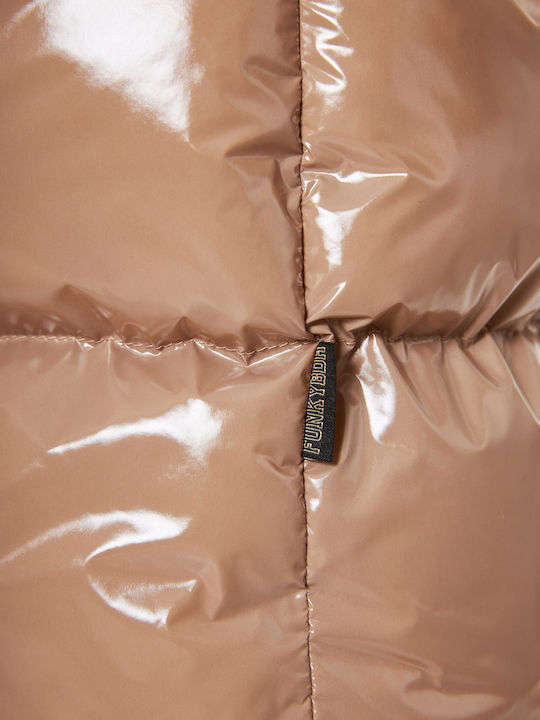 Lang Damen Puffer Jacke für Winter Braun