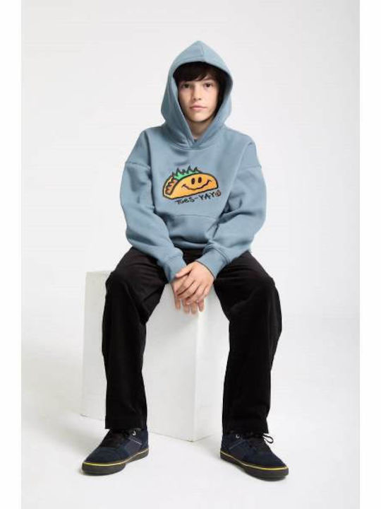 Fleece Παιδικό Φούτερ με Κουκούλα και Τσέπες Blue Wash Voltaco