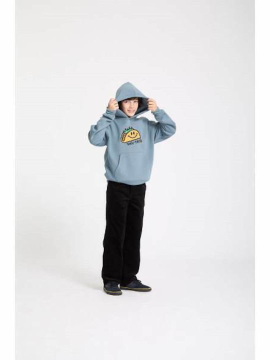 Fleece Παιδικό Φούτερ με Κουκούλα και Τσέπες Blue Wash Voltaco