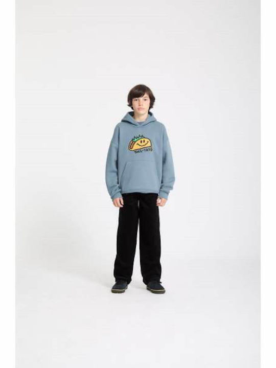 Fleece Παιδικό Φούτερ με Κουκούλα και Τσέπες Blue Wash Voltaco