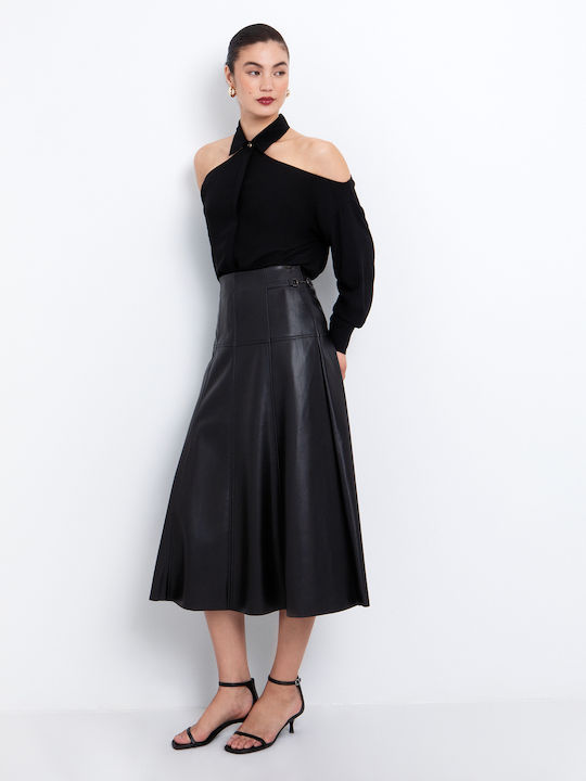Leder Midi Rock Schwarz