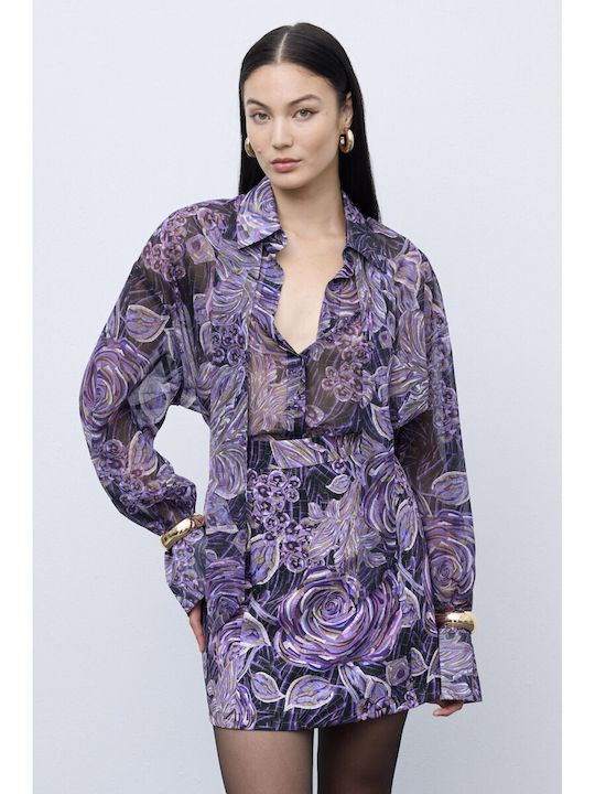 Mini Φούστα Floral Μοβ