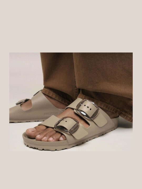 Big Buckle Flip Flops in Sandal Style in Brown Colour