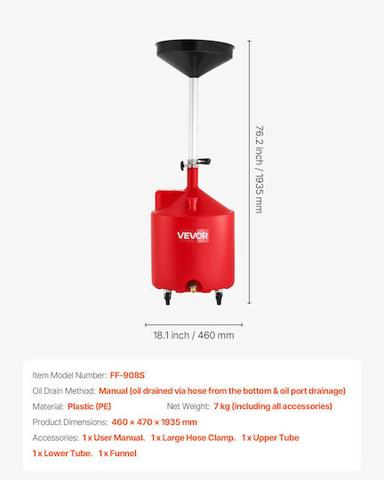 Vevor Manual Oil Can with 68 Liter Capacity