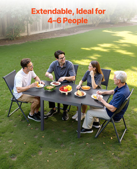 Outdoor Dinner Extendable Metal Table Dark Gray 80(+80)x80x75cm