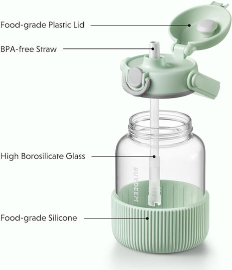 Buydeem Μπουκάλι Θερμός Πλαστικό 800ml Green με Καλαμάκι