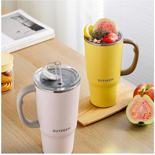 Buydeem Buydeem Thermosflasche Rostfreier Stahl 700ml Gelbe mit Stroh