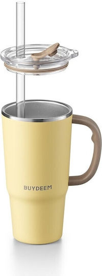 Buydeem Buydeem Thermosflasche Rostfreier Stahl 700ml Gelbe mit Stroh