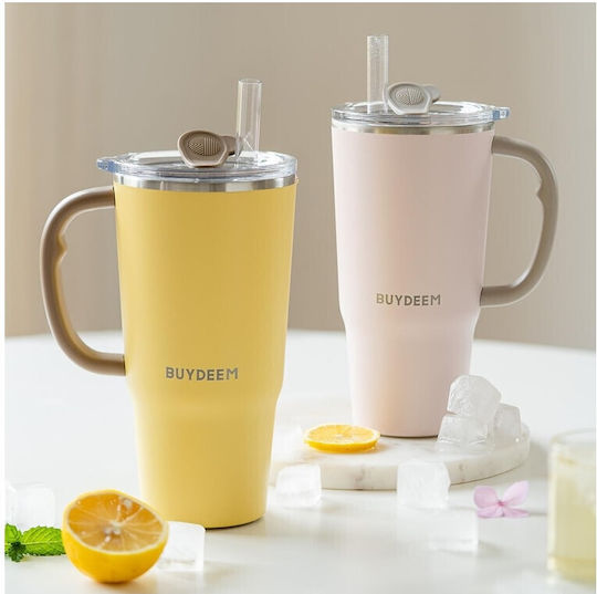 Buydeem Buydeem Thermosflasche Rostfreier Stahl 700ml Gelbe mit Stroh