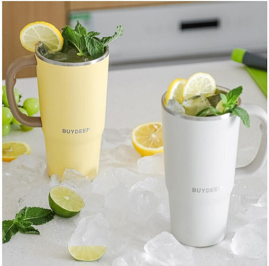 Buydeem Buydeem Thermosflasche Rostfreier Stahl 700ml Gelbe mit Stroh