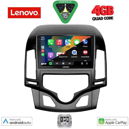 Lenovo Car Audio System for Hyundai i30 2007-2012 with Clima (Bluetooth/USB/AUX/WiFi/GPS/Apple-Carplay/Android-Auto) with Touch Screen 9"