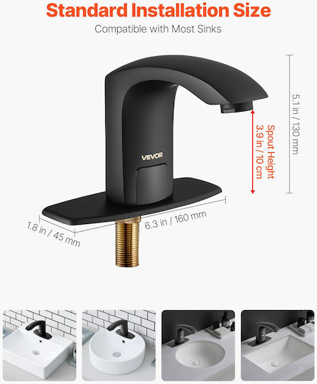 Vevor Senzor de Flux Automat de Apă pentru Baie Negru Mat 16 X 4.5 X 13 Cm Dltlrwsbzdhxexa3g002v9