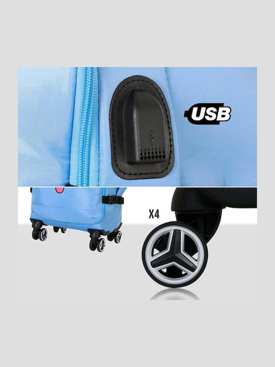 Karactermania Kids Cabin Suitcase Blue with 4 Wheels Height 55cm