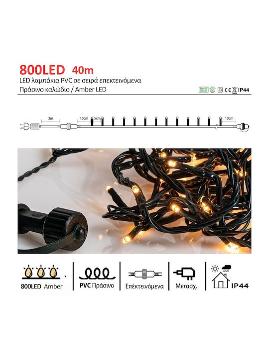 800 Lights LED 40m. Warm White in String 6pcs