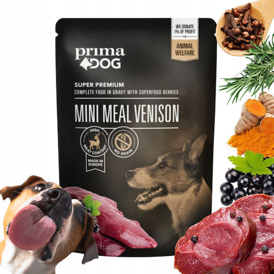 Prima Dog Wet Food Dogs in Pouches with Deer Grain-Free 85gr