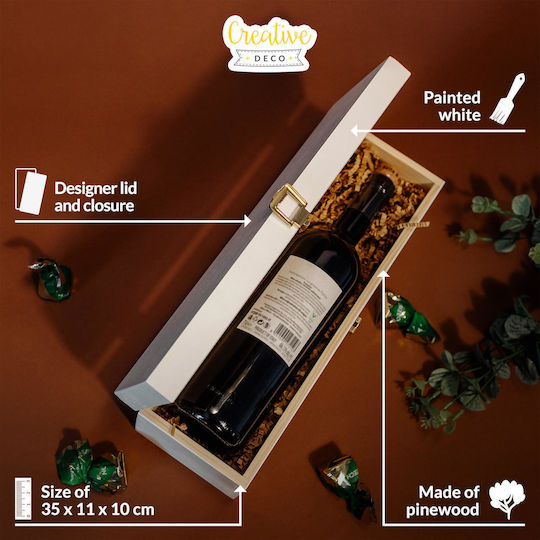 Creative Deco White Wine Box 1 Bottle 36 X 11 X 9.8 Cm Lid Lock Perfect Wine Storage As A Gift Decoration Decoupage Personalization
