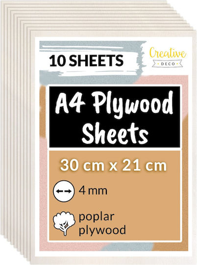 Creative Deco 10 x A4 Pappelsperrholz 300 x 210 x 4mm Sperrholzplatten DIY Bastelarbeiten Perfekt für Pyrographie Laserschneiden Modellbau Fräsen CNC Plotter Stichsäge