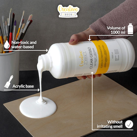 Creative Deco Acrylic Primer Gesso Transparent 1l Professional Painting Preparation Excellent