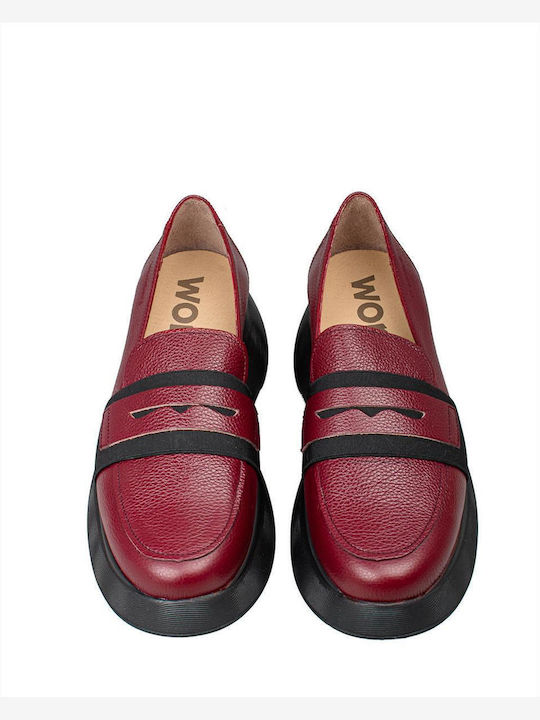 Leather Women's Loafers in Burgundy Color