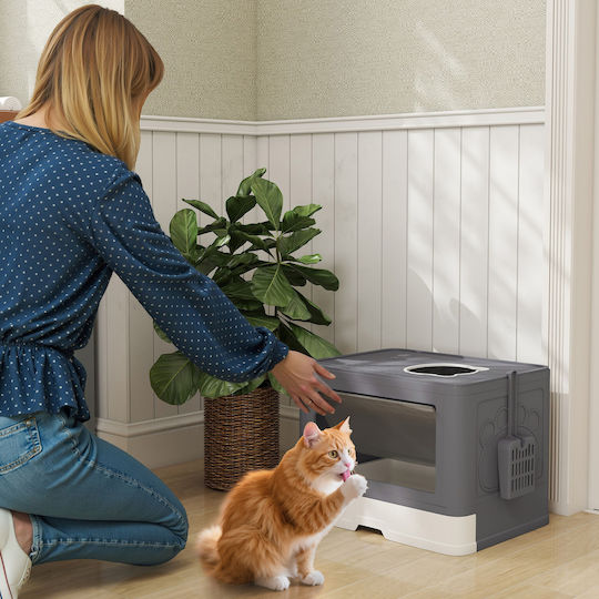 Pawhut Cat Toilet Cover 2 Exits 48.5 X 38 X 36.5 Cm Gray + White