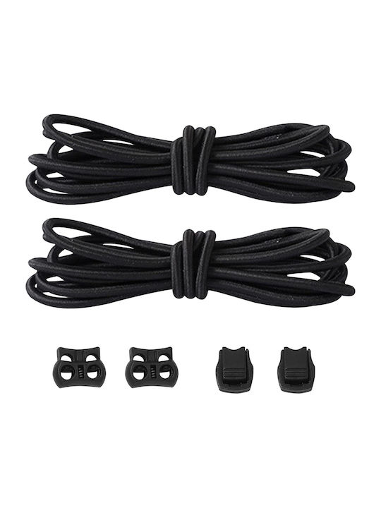 Elastic Shoelaces Clip Black 2pcs 100cm