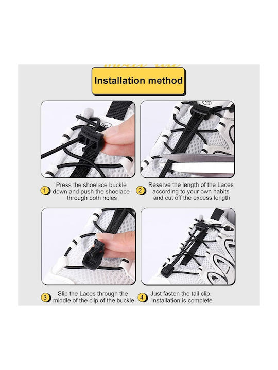 Elastic Shoelaces Clip Black 2pcs 100cm