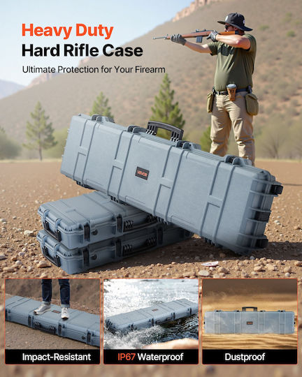 Vevor Hard Weapon Case Locked Weapon Case Streamlined Foam Materials 1270 Mm Mobile Weapon Storage Wheels Ip67 Waterproof Dust Resistant Gun Storage Weapon Shotgun Airgun Gray