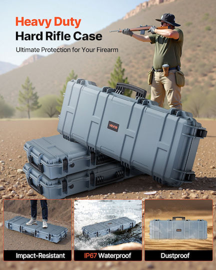 Vevor Hard Weapon Case Locked Weapon Case Streamlined Foam Materials Weapon Storage 1016 Mm Wheels Ip67 Waterproof & Dust Resistant Portable Large Storage Pistol Shotguns Hunting Guns Air Guns Gray