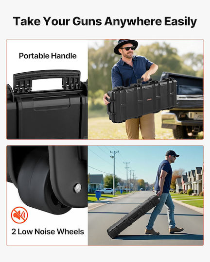 Vevor Hard Weapon Case Locked Weapon Case Refined Foam Materials Weapon Storage 1016 Mm Wheels Ip67 Waterproof & Dust Resistant Mobile Large Storage Pistol Shotguns Hunting Guns Air Guns Black