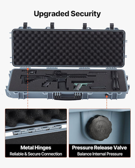 Vevor Hard Weapon Case Locked Weapon Case Streamlined Foam Materials Weapon Storage 1016 Mm Wheels Ip67 Waterproof & Dust Resistant Portable Large Storage Pistol Shotguns Hunting Guns Air Guns Gray