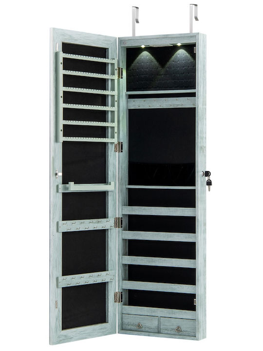 Costway Costway Schmuckkästchen mit Spiegel Blau 35.5x10x120cm