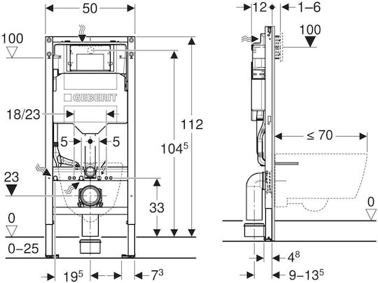 Geberit Sigma Built-in Metallic Low Pressure Corner Toilet Flush Tank